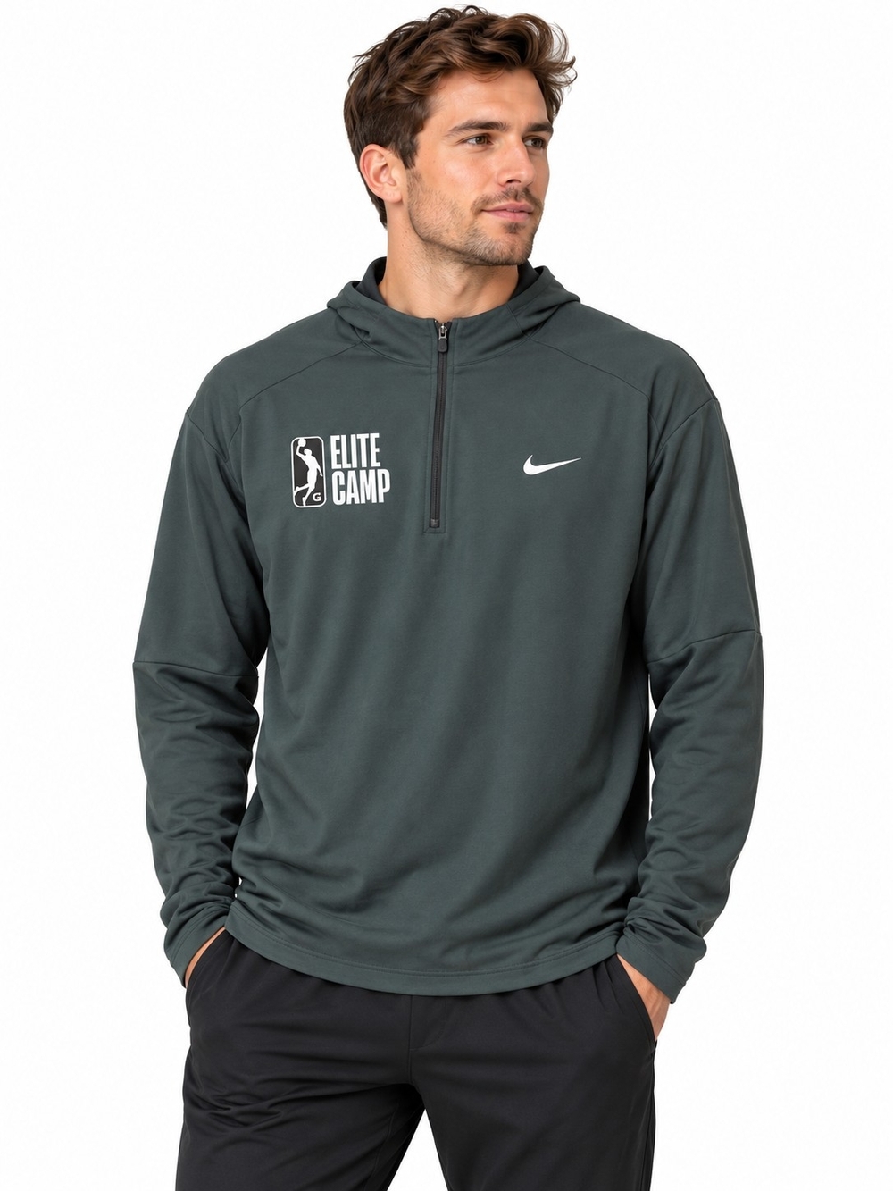 Nike Men’s Elite Camp Dark Green Hooded Quarter-Zip